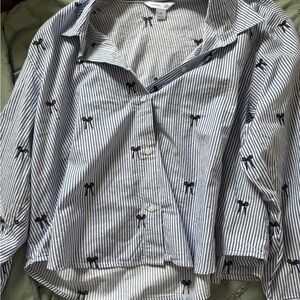 Old Navy Blue and White Striped Cropped Shirt